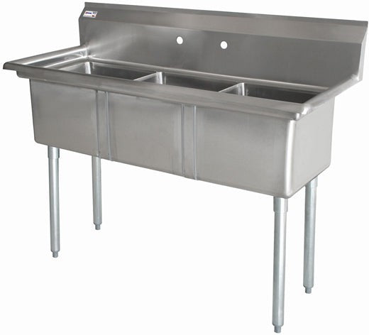 Omcan - 10″ x 14″ x 10″ Three Tub Sink with 3.5″ Center Drain and No Drain Board - 43758