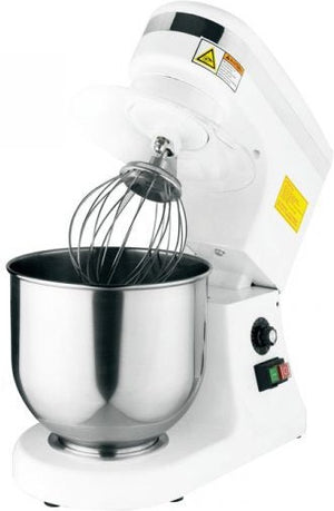 Omcan - 110V, 7-QT White Countertop Planetary Mixer with Guard - MX-CN-0007-HW