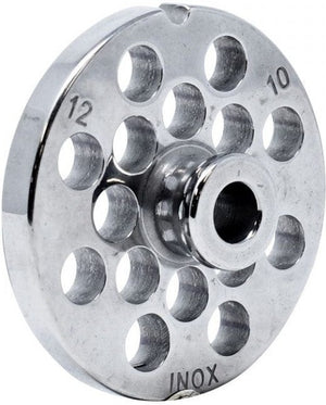 Omcan - #12 (10 mm) European-Style Stainless Steel Meat Grinder Plate with Hub, Pack Of 4 - 11196