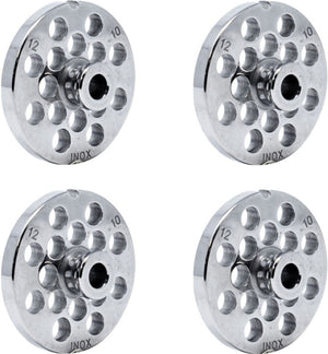 Omcan - #12 (10 mm) European-Style Stainless Steel Meat Grinder Plate with Hub, Pack Of 4 - 11196