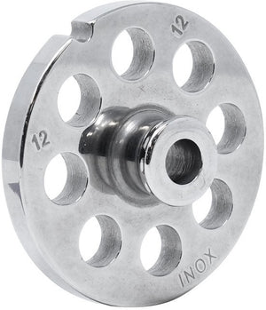 Omcan - #12 (12 mm) European-Style Stainless Steel Meat Grinder Plate with Hub, Pack of 4 - 11197