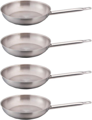 Omcan - 12” Stainless Steel Fry Pan with Helper Handle, Pack of 4 - 80449