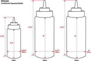 Omcan - 16 oz Clear Condiment Squeeze Bottles Set of 6 (473 ml), Pack of 15 - 40470