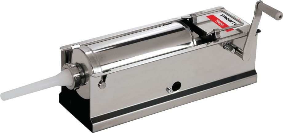 Omcan - 18 lb Capacity, 2-Speed Horizontal Gear Drive Trento Stainless Steel Manual Sausage Stuffer - 48165