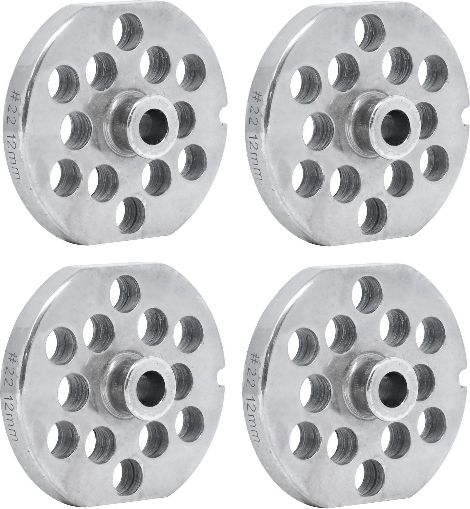 Omcan - #22 (12.8 mm) Stainless Steel Meat Grinder Plate with Hub & Flat Sides, Pack of 4 - 40308