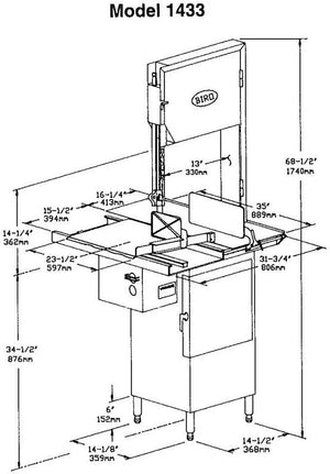 Omcan - 3 HP Biro Meat Saw with Movable Structure and Right to Left Feed - 3334SS-4003FH