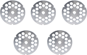 Omcan - #32 (12 mm) Carbon Steel Hubless 3-Notch Meat Grinder Plate, Pack of 5 - 11263