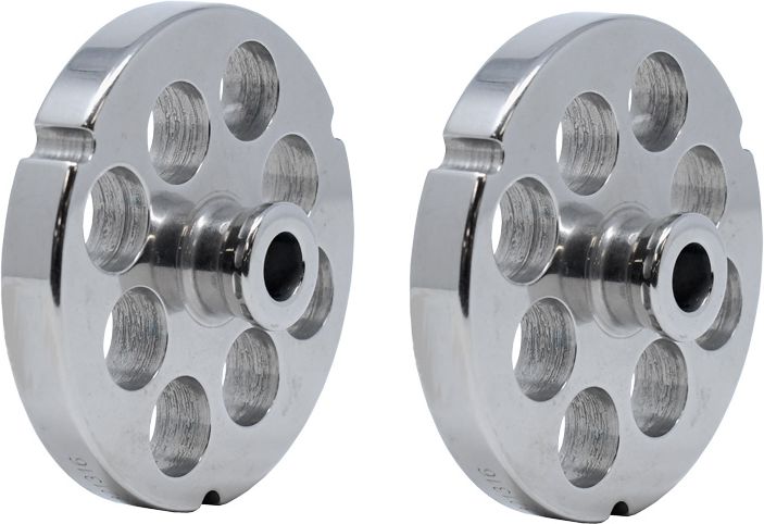 Omcan - #32 (20 mm) Stainless Steel Meat Grinder Plate with Hub & 3 Notches, Pack of 2 - 37561