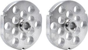 Omcan - #32 (3 mm) Stainless Steel Meat Grinder Plate with Hub & 3 Notches, Pack of 2 - 23552