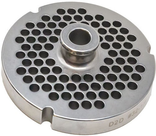 Omcan - #32 (6 mm) Stainless Steel Meat Grinder Plate with Hub & 3 Notches - 23563