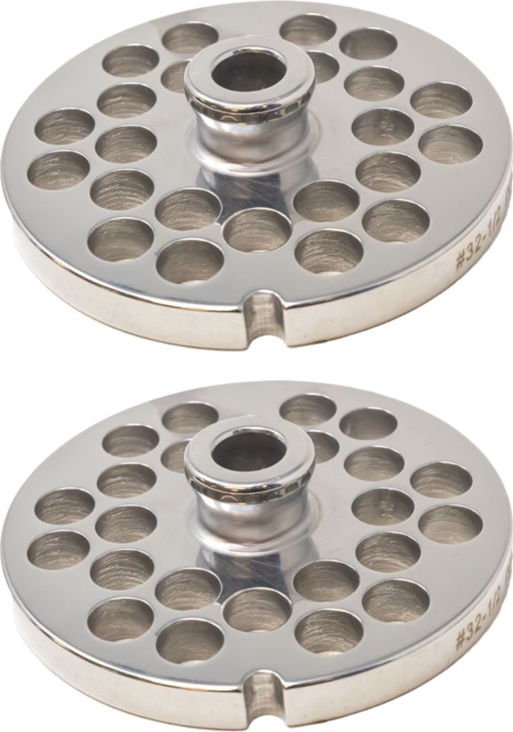 Omcan - #32 European-Style (12 mm) Stainless Steel Meat Grinder Plate with Hub, Pack of 2 - 11211