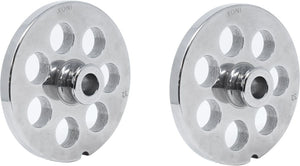 Omcan - #32 European-Style (3.5 mm) Stainless Steel Meat Grinder Plate with Hub, Pack of 2 - 37546