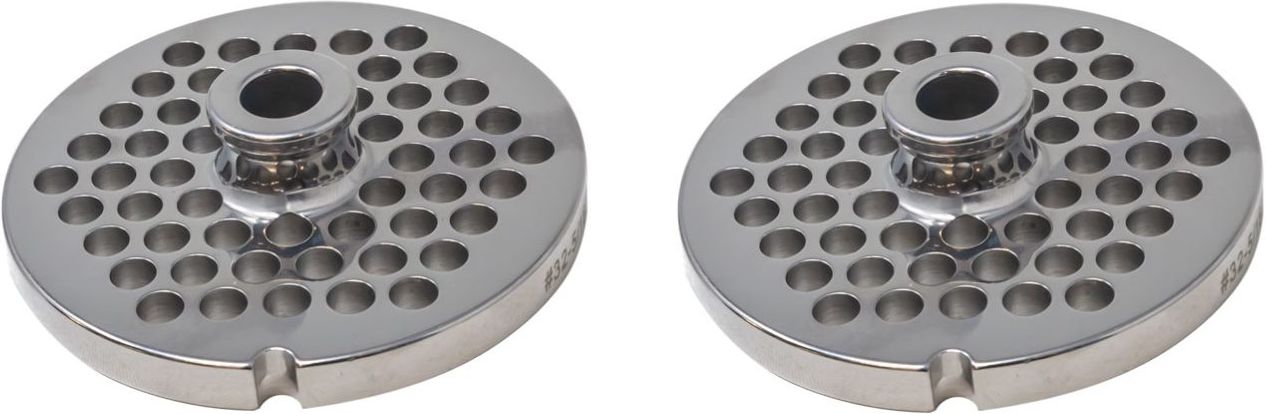 Omcan - #32 European-Style (8 mm) Stainless Steel Meat Grinder Plate with Hub, Pack of 2 - 11209