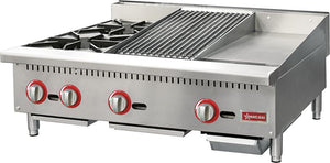 Omcan - 36" Natural Gas Combination Countertop Hot Plate, Charbroiler, and Griddle - 48086