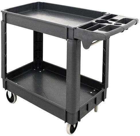 Omcan - 39.8" x 17.3" x 33" Heavy Duty Dark Gray 2 Shelf Utility Cart with Extended Handle - 47152