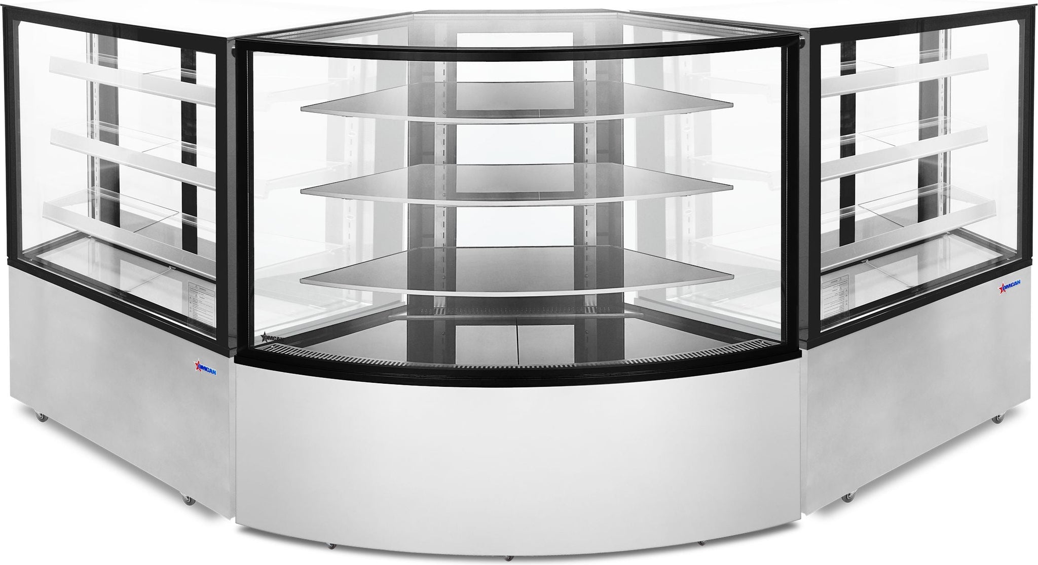 Omcan - 59" Corner Glass Floor Refrigerated Display Case with 16.78 cu.ft. Capacity - 47708