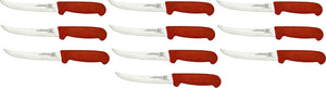 Omcan - 6" Red Handle Greban Curved Blade Boning Knife, Pack of 10 - 11786