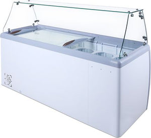 Omcan - 60" Ice Cream Dipping Cabinet / Freezer with Flat Sneeze Guard and 370 L Capacity - 44589