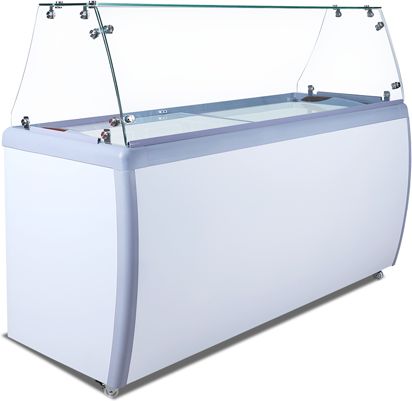 Omcan - 60" Ice Cream Dipping Cabinet / Freezer with Flat Sneeze Guard and 370 L Capacity - 44589