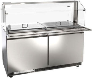 Omcan - 60" Stainless Steel Refrigerated Salad Bar / Cold Food Table with Sneeze Guard, Tray Slide and Pan Covers - 50089