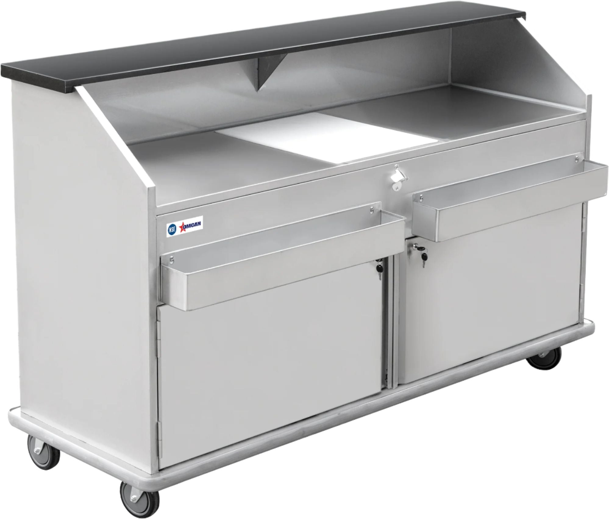 Omcan - 61″ Portable Bar With Hinge Doors, Ice Bin, Shut Off Valve, Speed Rails - 48067