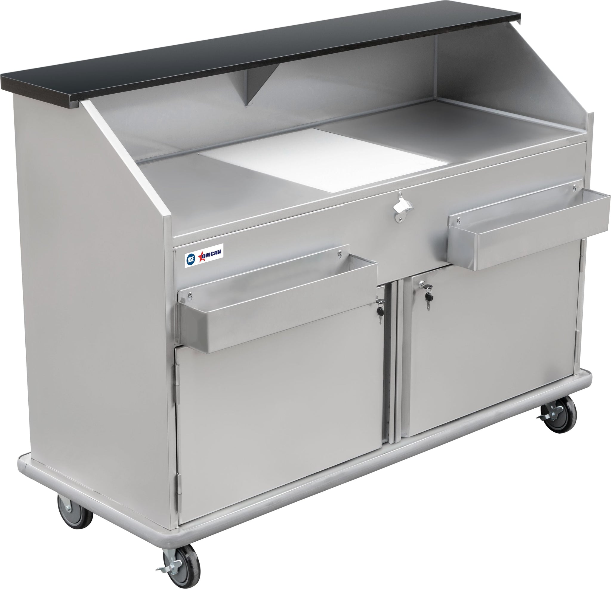 Omcan - 61″ Portable Bar With Open Bottom, Ice Bin, Shut Off Valve, Speed Rails - 48066