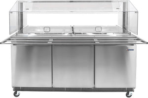 Omcan - 71" Stainless Steel Refrigerated Salad Bar / Cold Food Table with Sneeze Guard, Tray Slide and Pan Covers - 50090