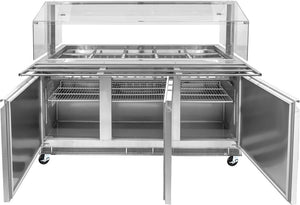 Omcan - 71" Stainless Steel Refrigerated Salad Bar / Cold Food Table with Sneeze Guard, Tray Slide and Pan Covers - 50090