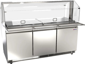 Omcan - 71" Stainless Steel Refrigerated Salad Bar / Cold Food Table with Sneeze Guard, Tray Slide and Pan Covers - 50090