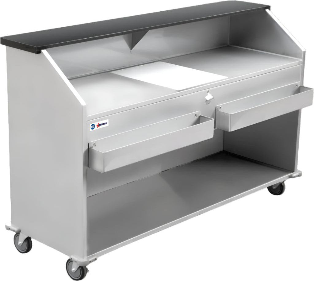 Omcan - 74″ Portable Bar With Open Bottom, Ice Bin, Shut Off Valve, Speed Rails - 48068