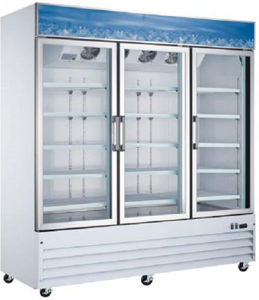 Omcan - 78" 3-Door Swing Glass Refrigerator / Cooler - RE-CN-0052-HC