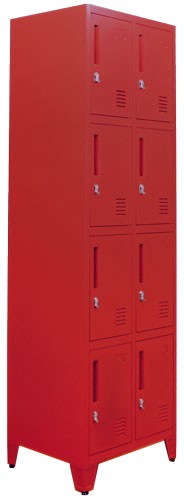 Omcan - 78" x 23" x 18" Red 4-Tier Steel Ventilated 2 Bank Cabinet Locker - 48882