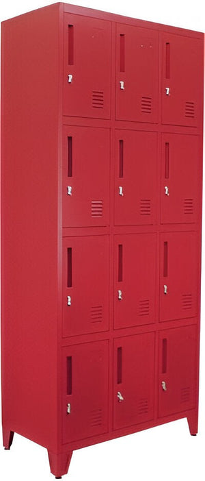 Omcan - 78" x 23" x 18" Red 4-Tier Steel Ventilated 3 Bank Cabinet Locker - 48883