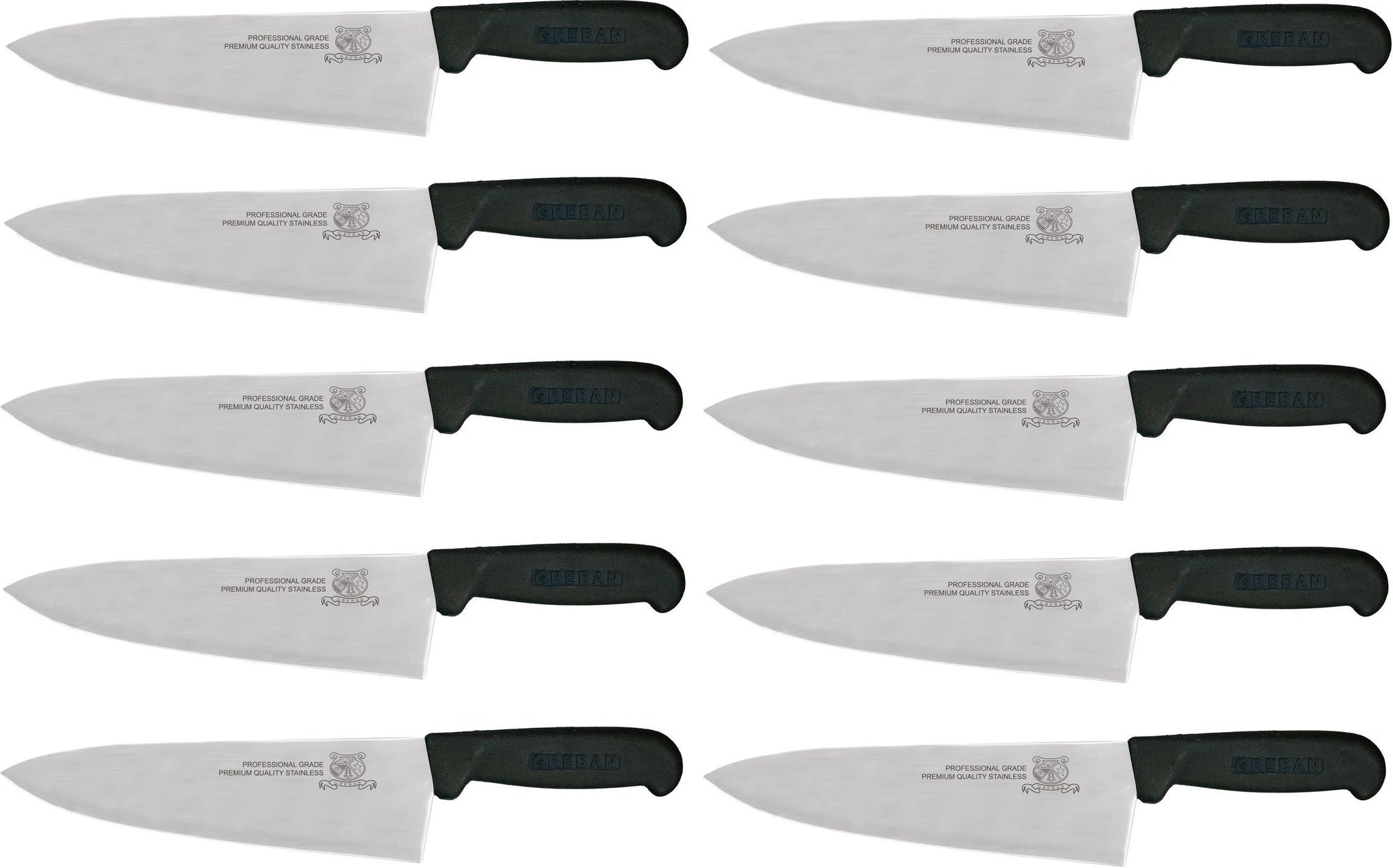 Omcan - 8" Black Handle Greban Medium Blade Cook Knife, Pack of 10 - 11973