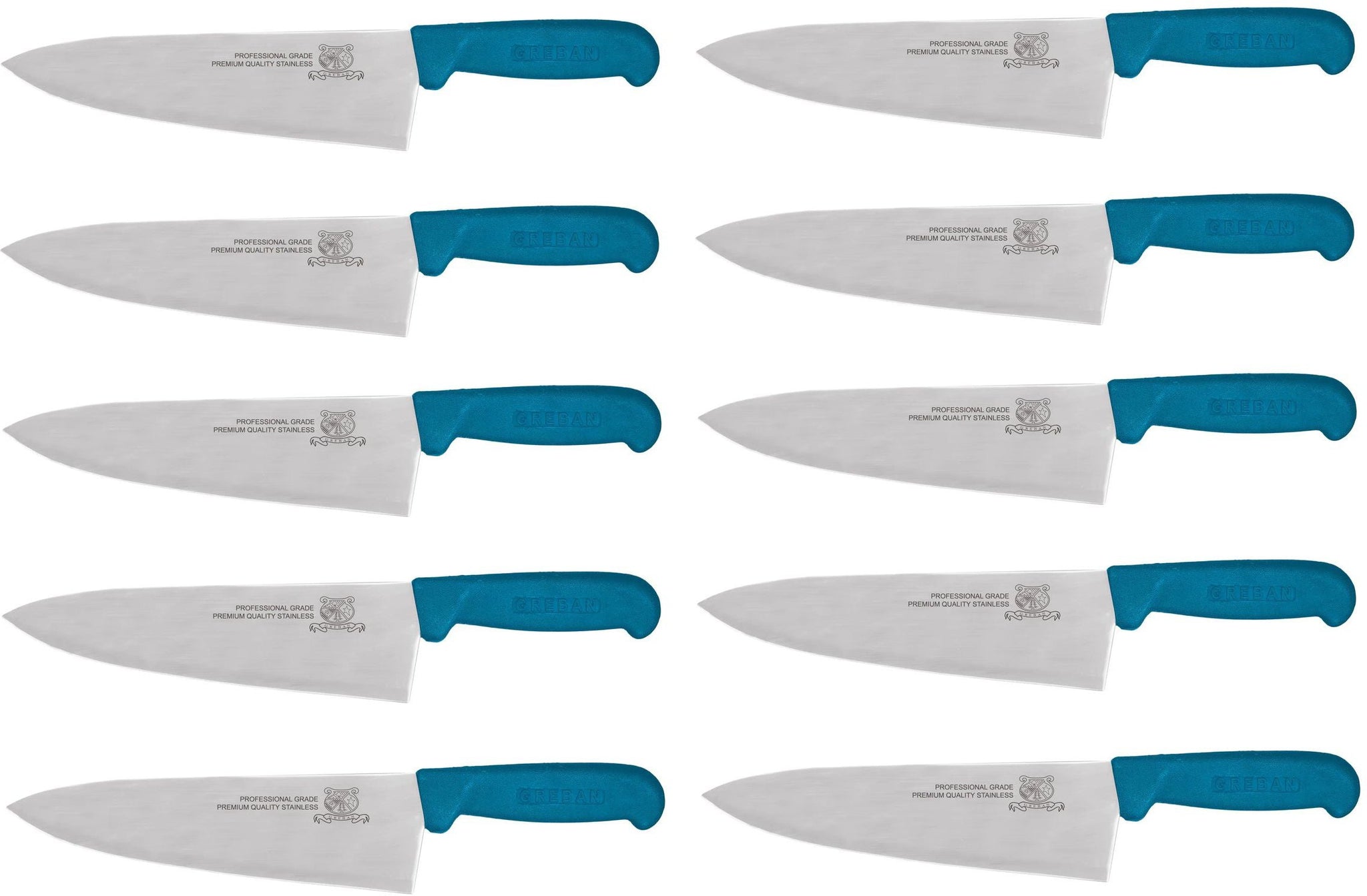 Omcan - 8" Blue Handle Greban Medium Blade Cook Knife, Pack of 10 - 11992