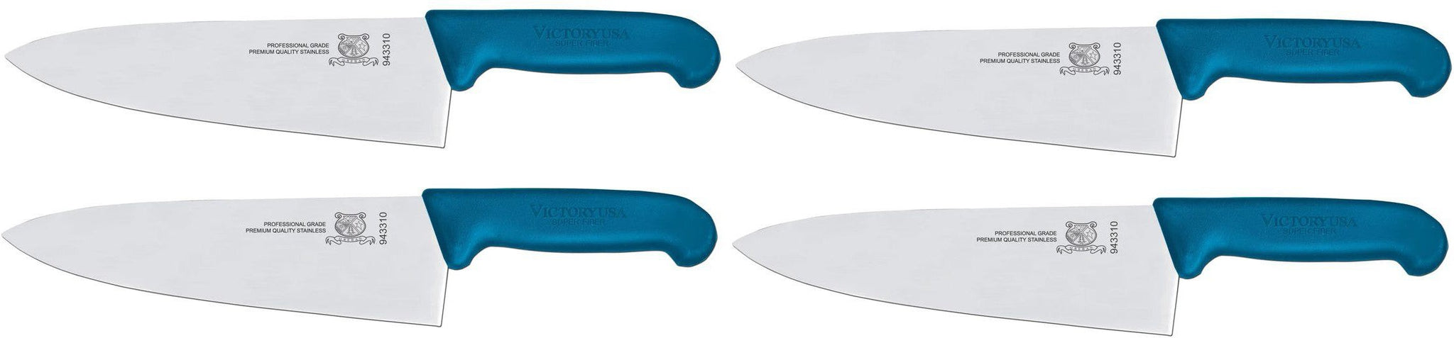 Omcan - 8” Blue Super Fiber Handle Medium Cook's Knife, Pack of 4 - 23874