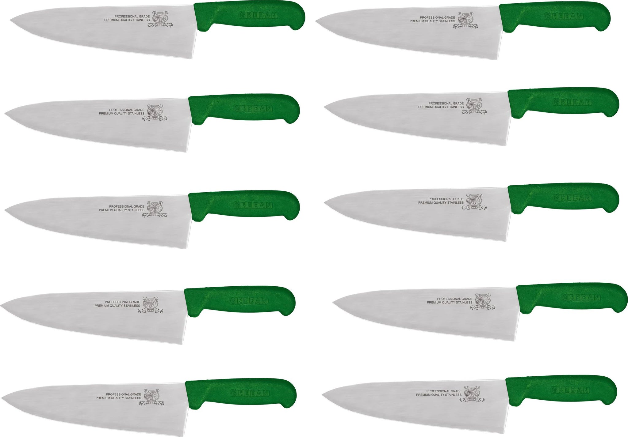 Omcan - 8" Green Handle Greban Medium Blade Cook Knife, Pack of 10 - 12003