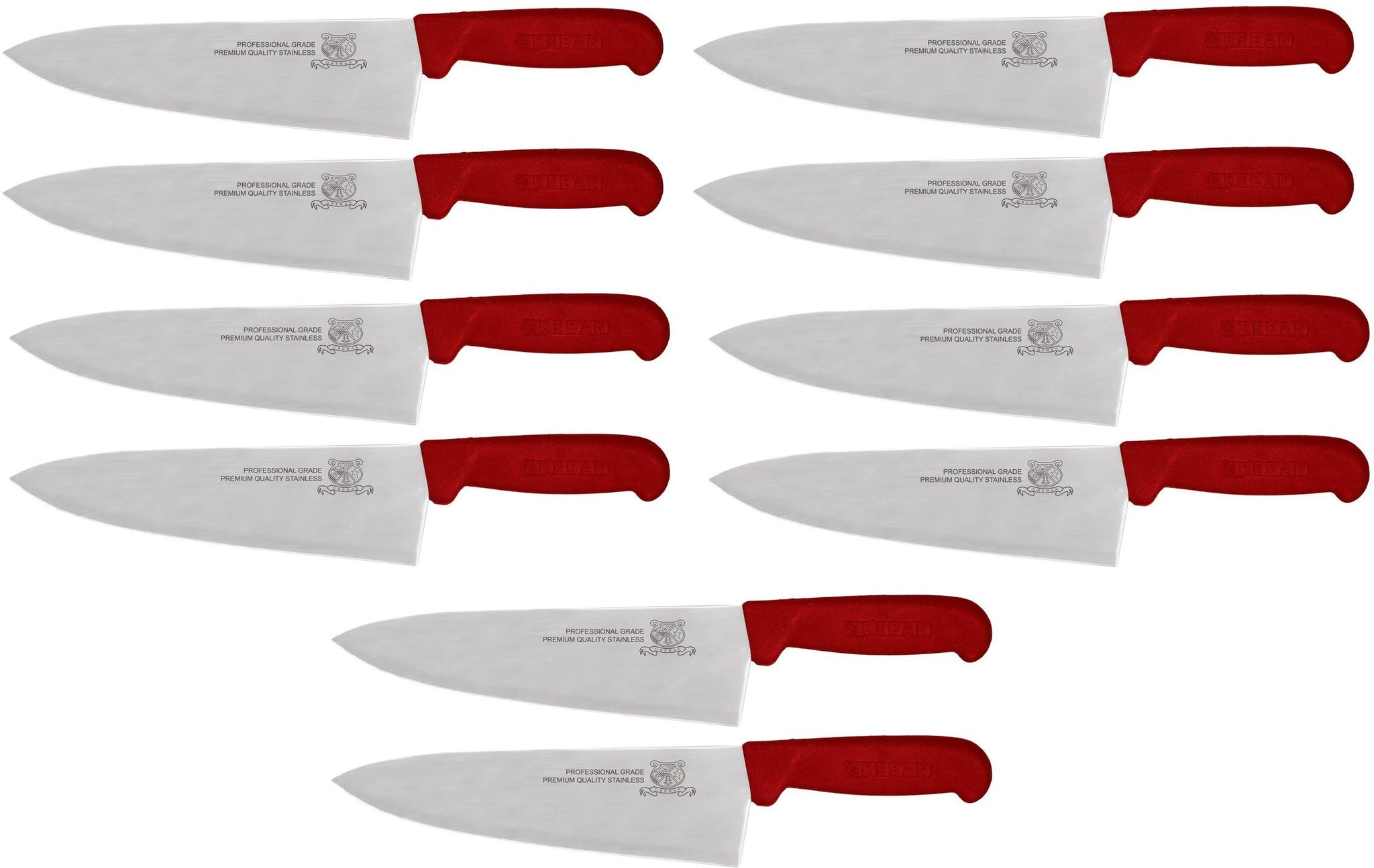 Omcan - 8" Red Handle Greban Medium Blade Cook Knife, Pack of 10 - 12008