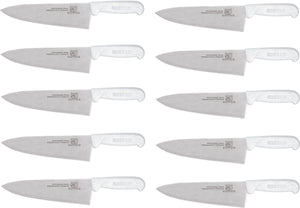 Omcan - 8" White Handle Greban Medium Blade Cook Knife, Pack of 10 - 12025