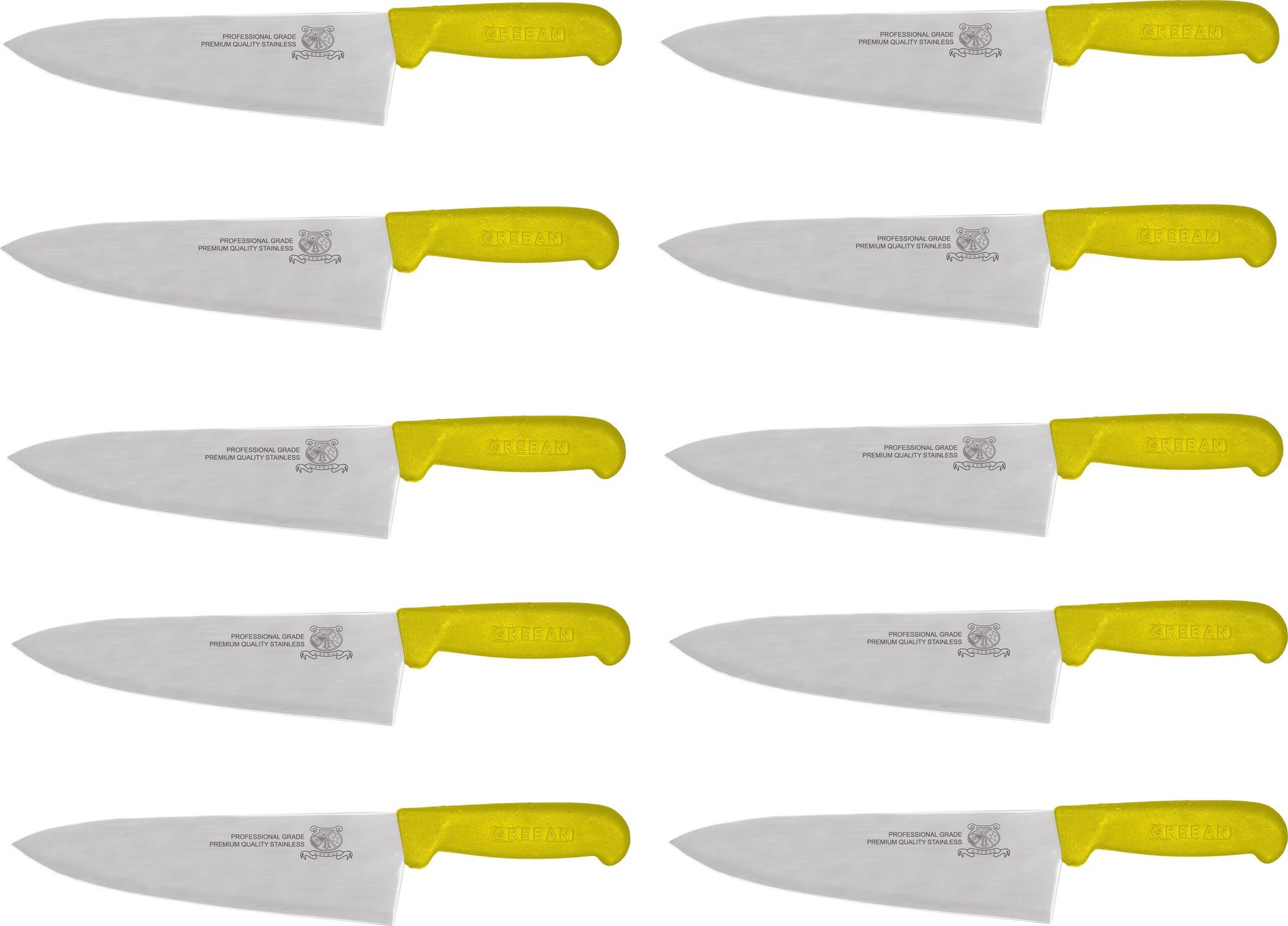 Omcan - 8" Yellow Handle Greban Medium Blade Cook Knife, Pack of 10 - 12016