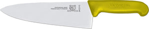 Omcan - 8” Yellow Super Fiber Handle Medium Cook's Knife, Pack of 4 - 23877