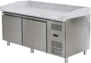 Omcan - 80″ Granite Top Refrigerated Pizza Prep Table With 2 Doors - 48621