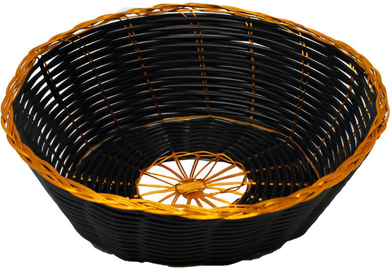 Omcan - 8.25" x 2.25" Round Woven Basket Black With Golden Trim, Pack of 20 - 47192