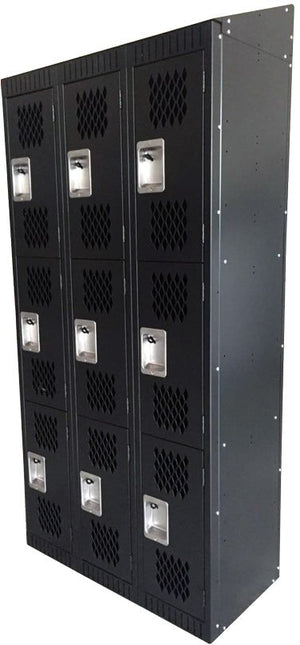 Omcan - Black 3 Tier, 3 Bank Steel Locker with Mesh Doors - 43048