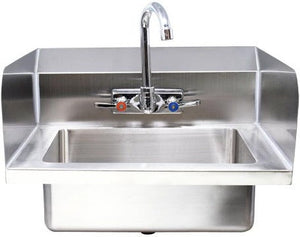 Omcan - Fabricated Wall Mounted Hand Sink with Sides Splash, 4" Faucet & Drainbasket - 44586