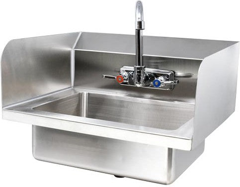 Omcan - Fabricated Wall Mounted Hand Sink with Sides Splash, 4" Faucet & Drainbasket - 44586