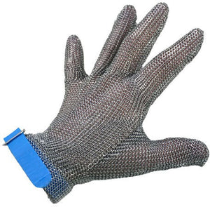 Omcan - Large Five Finger Stainless Steel Mesh Glove with Blue Silicone Strap, Pack of 2 - 44350