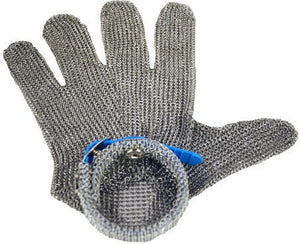 Omcan - Large Five Finger Stainless Steel Mesh Glove with Blue Silicone Strap, Pack of 2 - 44350