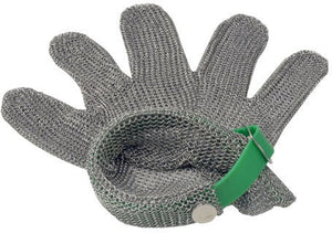 Omcan - Large Five Finger Stainless Steel Mesh Glove with Green Silicone Strap, Pack of 2 - 44353