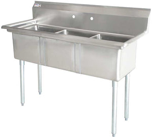 Omcan - No Drain Board 18” x 18” x 11” Three Tub Sink with Center Drain - 43765